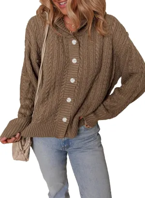 Dokotoo Oversized Sweaters for Women Casual Solid Long Sleeve Button Down Chunky Knit Hooded Cardigan Sweaters Coat