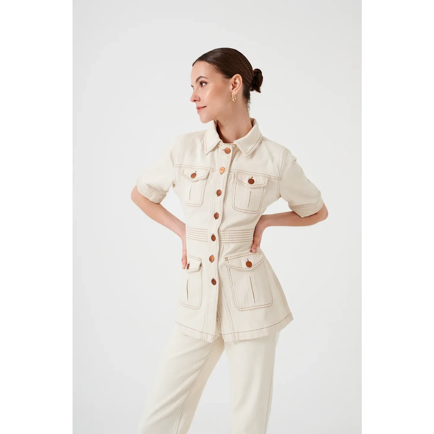 Ecru Short Sleeves Denim Shirt