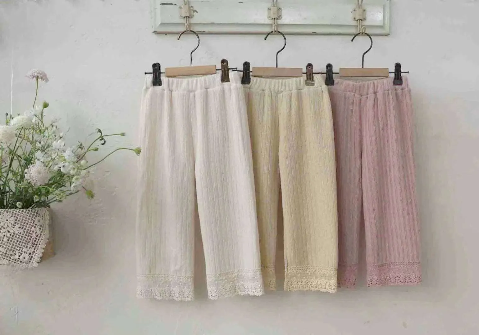 Elegant Lace Trim Cotton Knit Pants for Girls