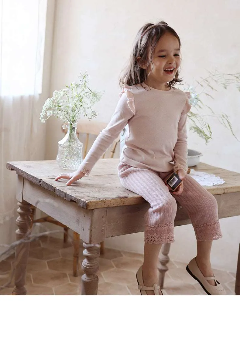 Elegant Lace Trim Cotton Knit Pants for Girls