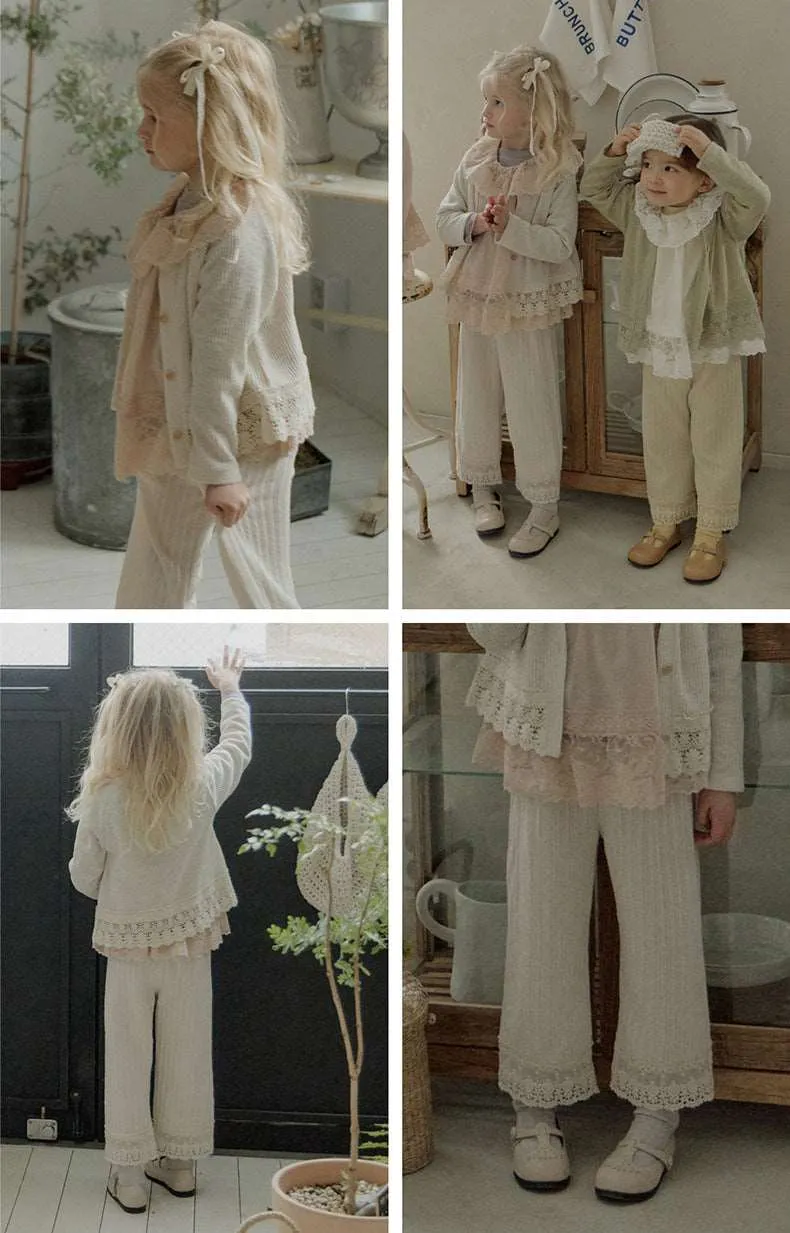 Elegant Lace Trim Cotton Knit Pants for Girls