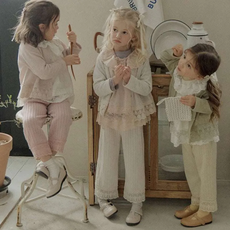 Elegant Lace Trim Cotton Knit Pants for Girls