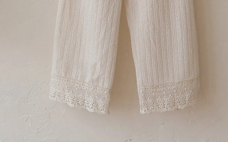 Elegant Lace Trim Cotton Knit Pants for Girls