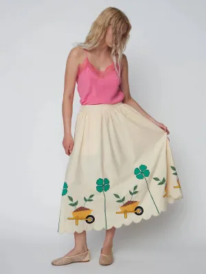 Embroidered Midi Skirt with Scallops - Ivory