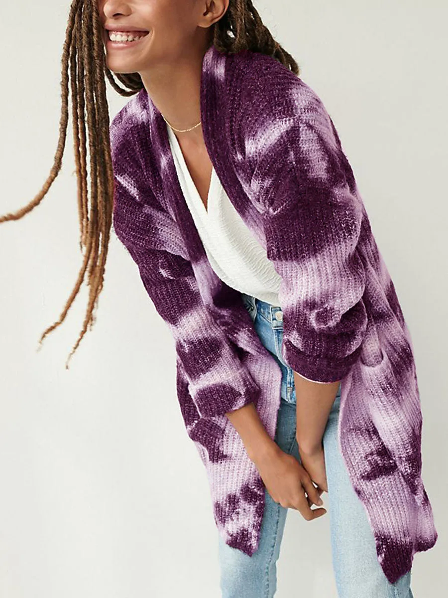 Fashionable Tie-Dye Women'S Sweater Coat