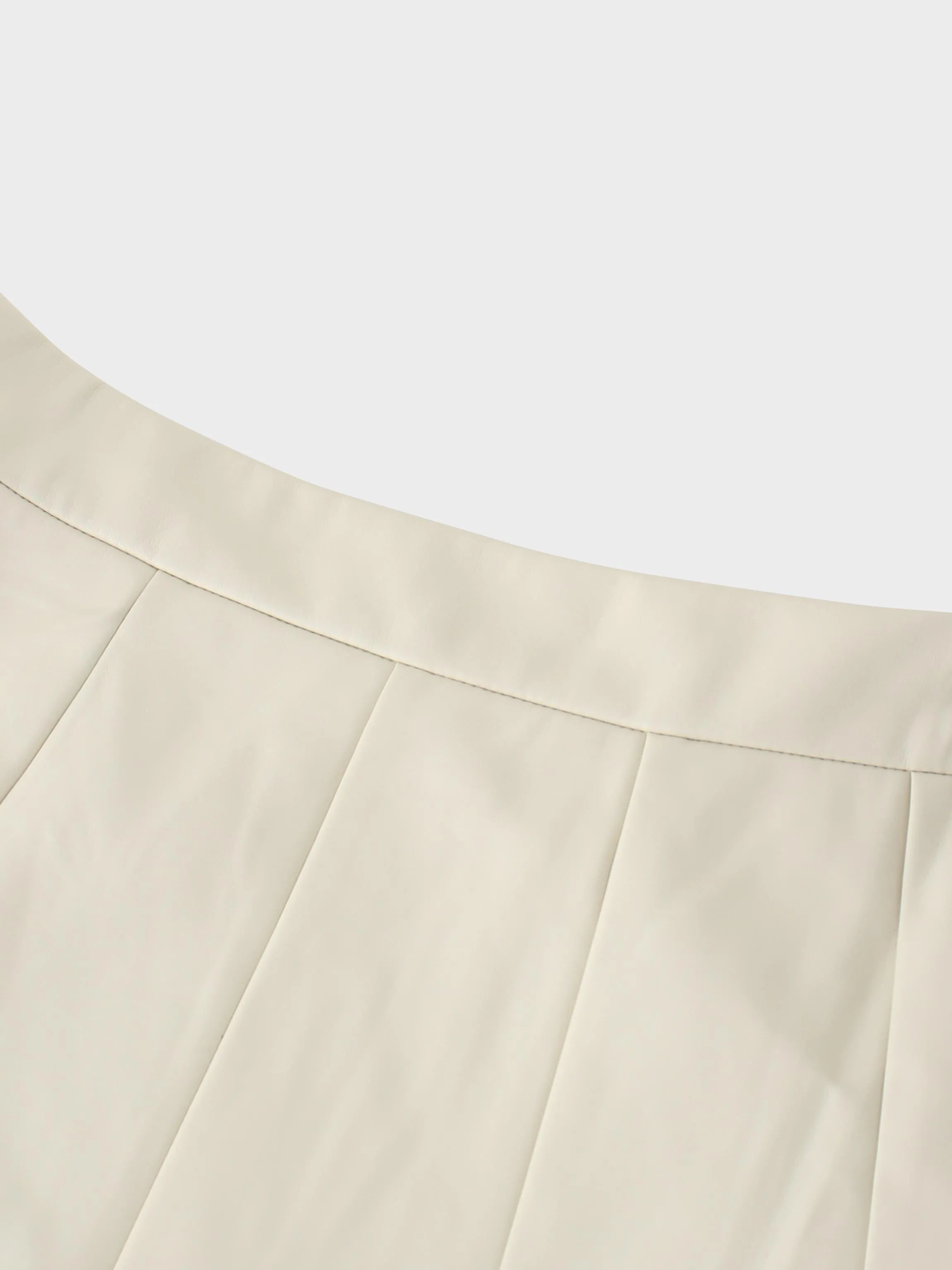 Flare Leather Skirt 23.5"-Ivory