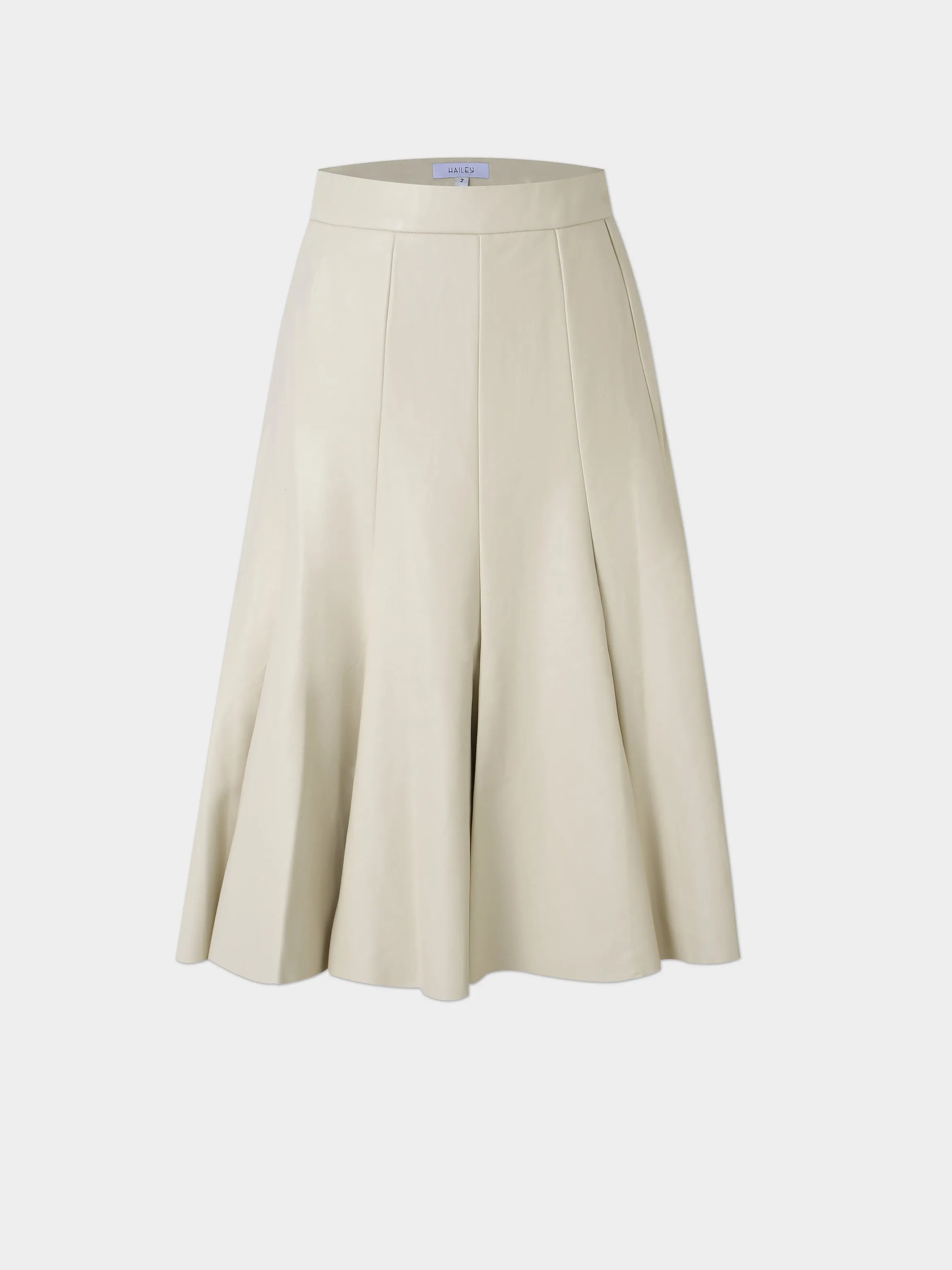 Flare Leather Skirt 23.5"-Ivory