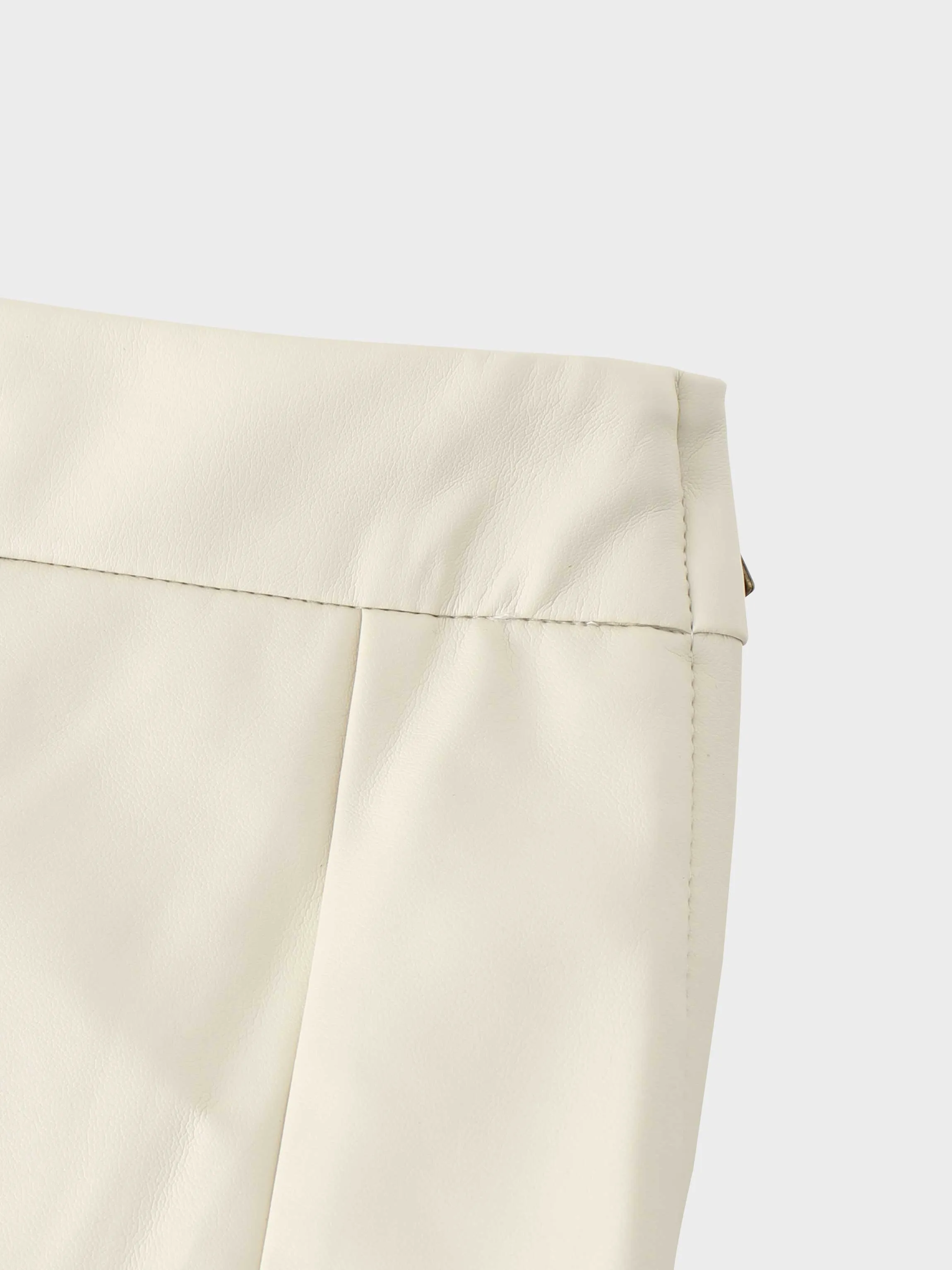 Flare Leather Skirt 23.5"-Ivory