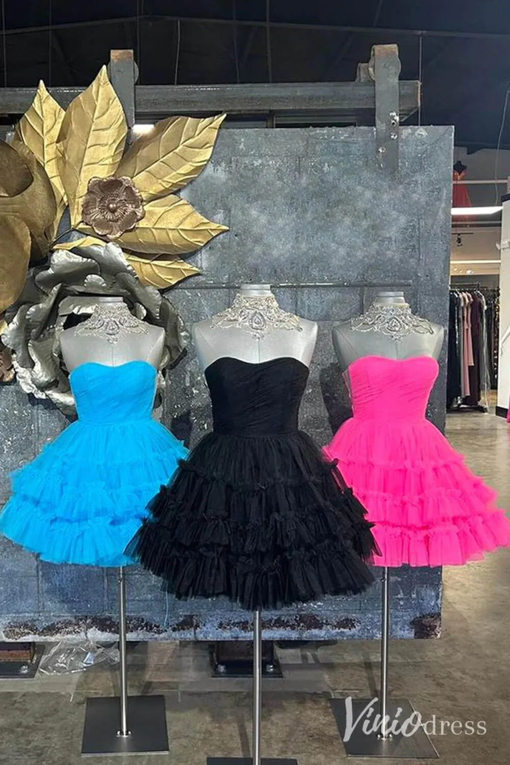 Fuchsia Ruffle Tiered Sweetheart Homecoming Dresses Strapless Graduation Dress SD1648