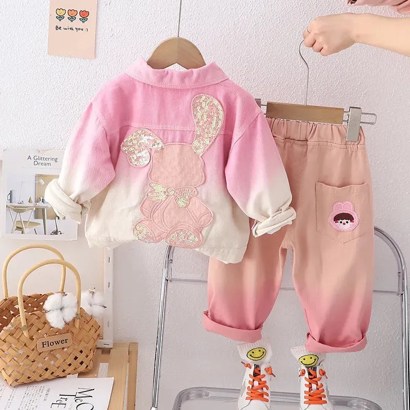 Girls Ombre Jacket, T-shirt And Jeans 3 Pcs Set