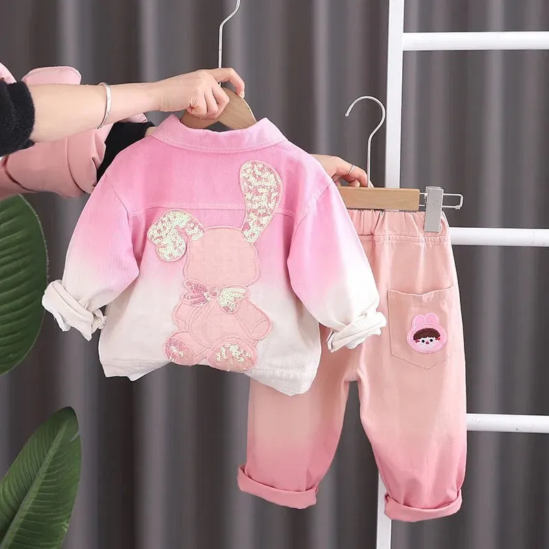 Girls Ombre Jacket, T-shirt And Jeans 3 Pcs Set