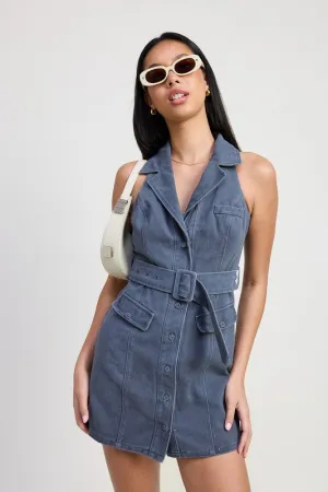Halter Collared Sleeveless Mini Dress