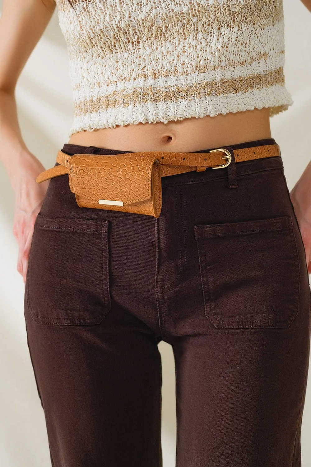 High Waisted Front Pockets Flare Jeans In Dark Brown
