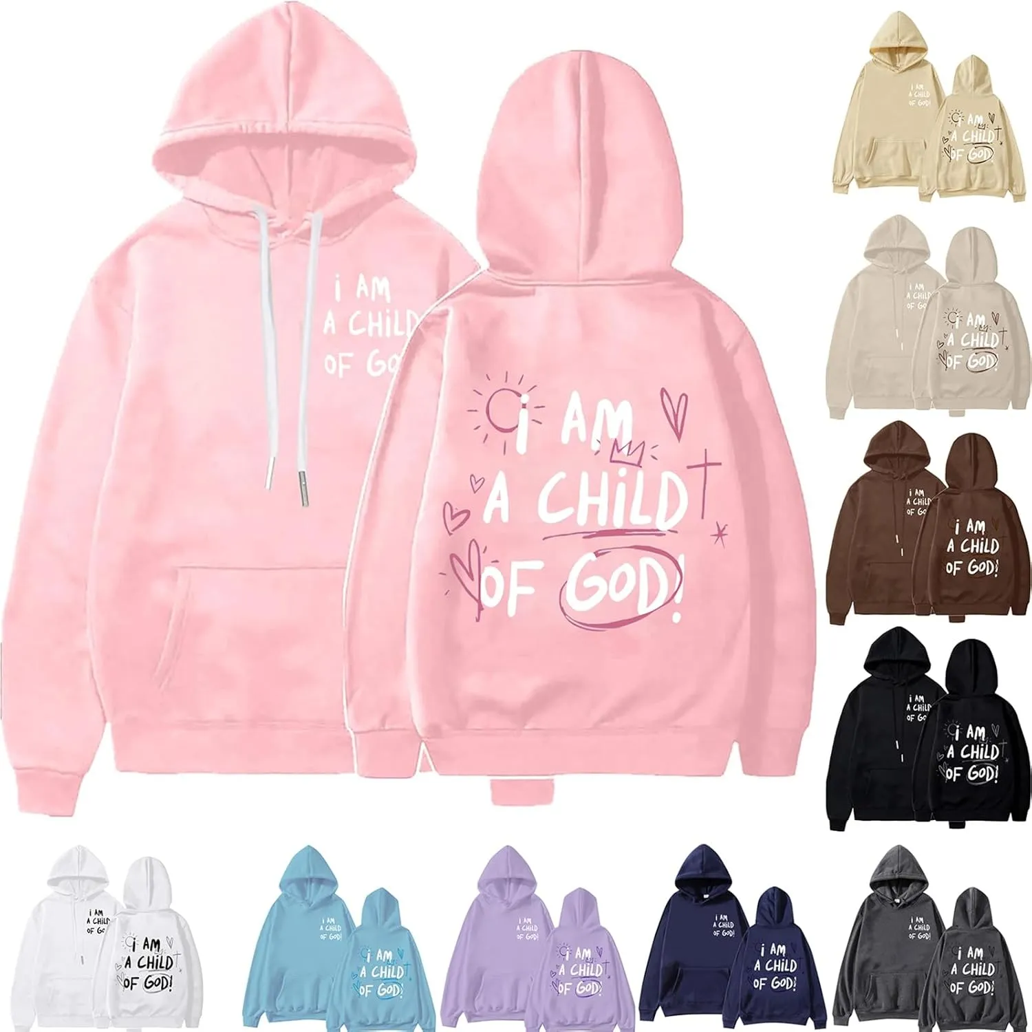 I am A Child of God Hoodies for Womens Graphic Letter Print Pullover Oversized Long Sleeve Sweatshirts Casual Loose Tops