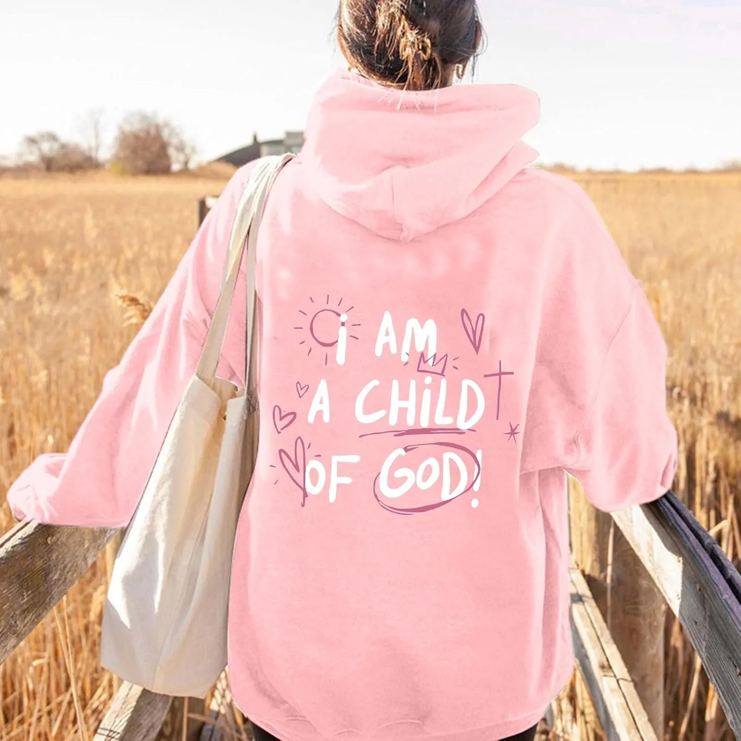 I am A Child of God Hoodies for Womens Graphic Letter Print Pullover Oversized Long Sleeve Sweatshirts Casual Loose Tops