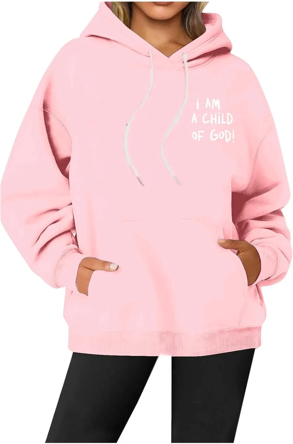 I am A Child of God Hoodies for Womens Graphic Letter Print Pullover Oversized Long Sleeve Sweatshirts Casual Loose Tops
