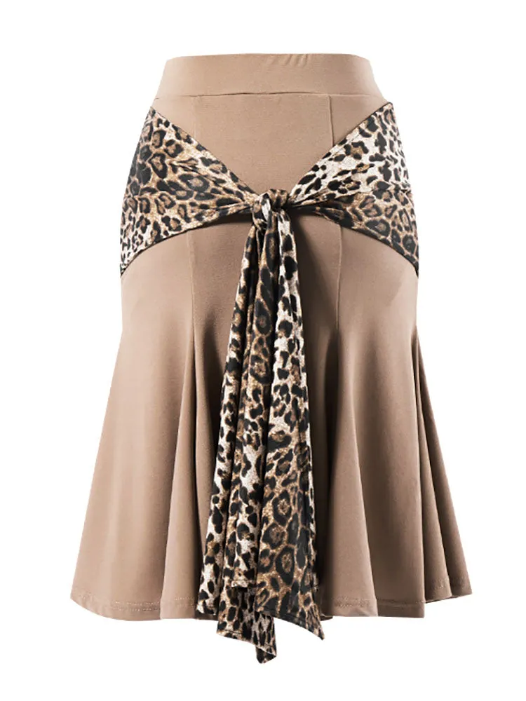 Latin Dance Skirt Leopard Print Contrast Color Practice Bottoms