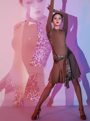 Latin Dance Skirt Leopard Print Contrast Color Practice Bottoms