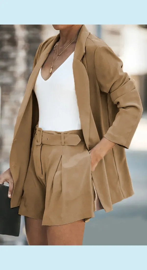 Longline Blazer and Shorts Set with Pockets