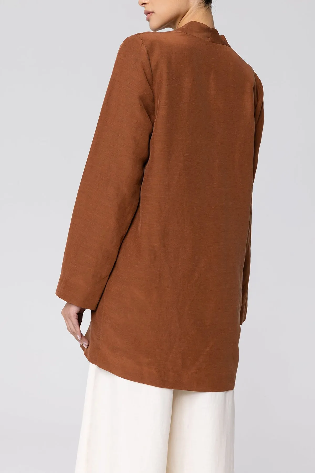 Longline Cupro Linen Oversized Blazer - Baked Clay