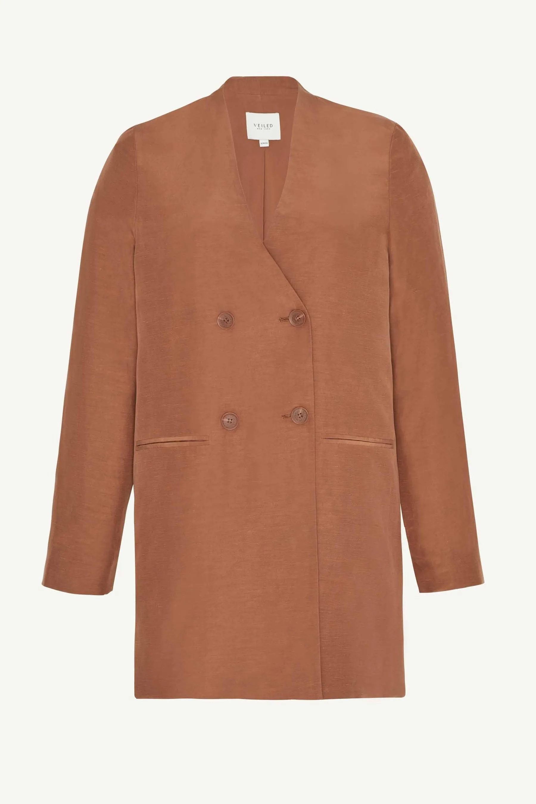 Longline Cupro Linen Oversized Blazer - Baked Clay
