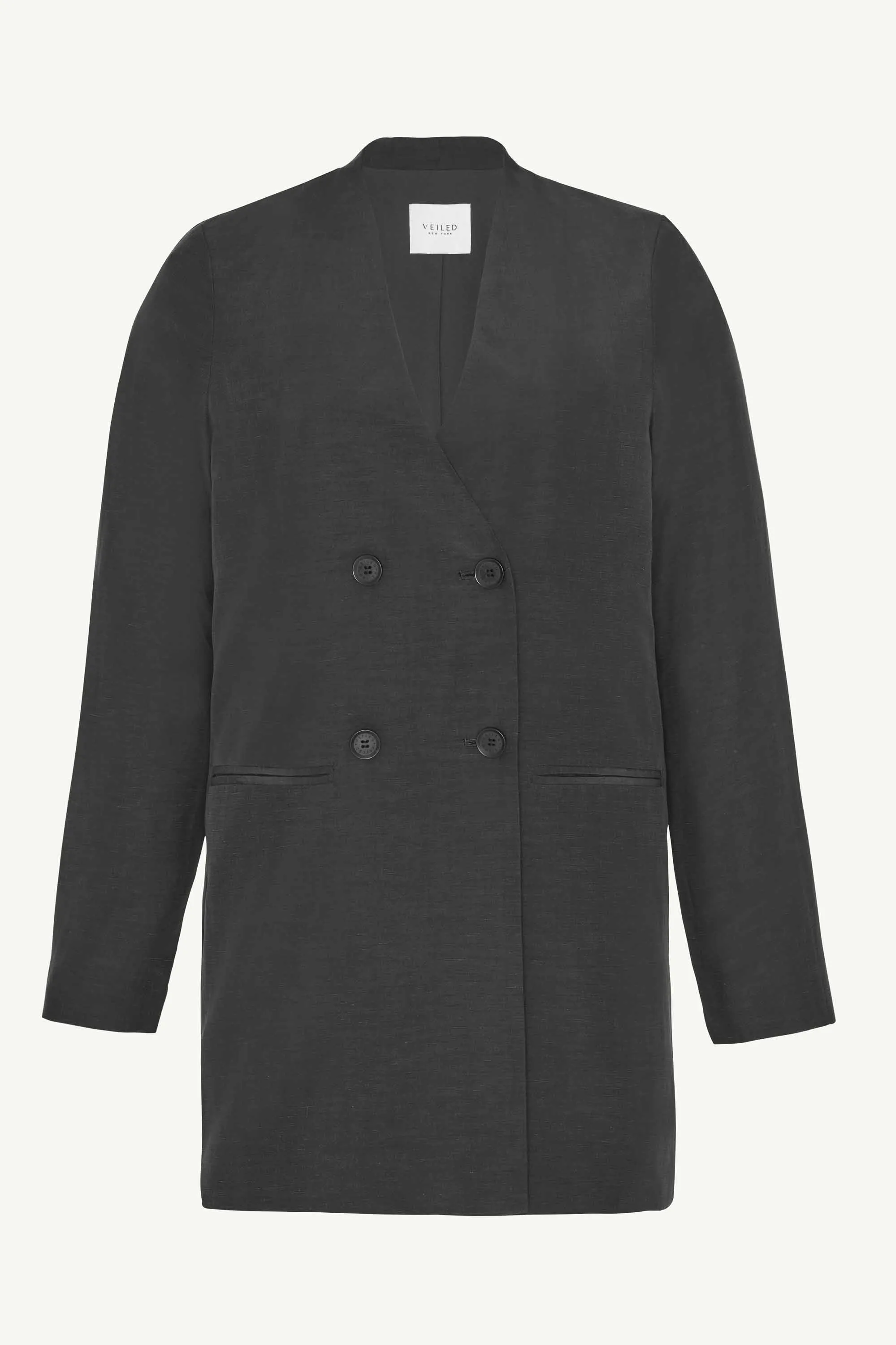 Longline Cupro Linen Oversized Blazer - Black