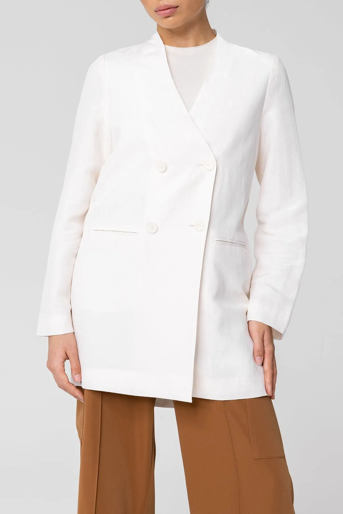 Longline Cupro Linen Oversized Blazer - Off White