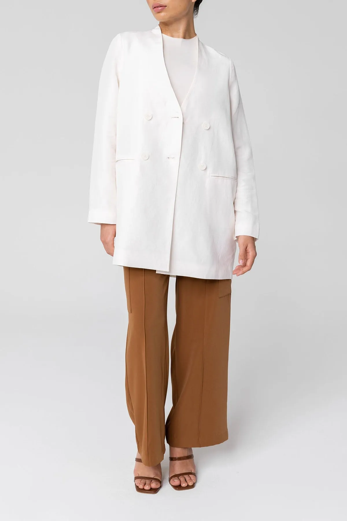Longline Cupro Linen Oversized Blazer - Off White
