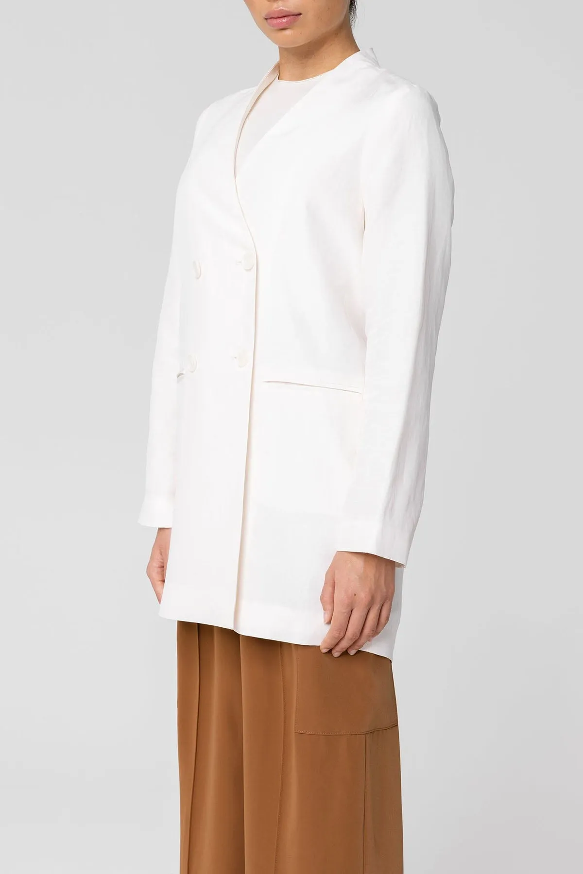 Longline Cupro Linen Oversized Blazer - Off White