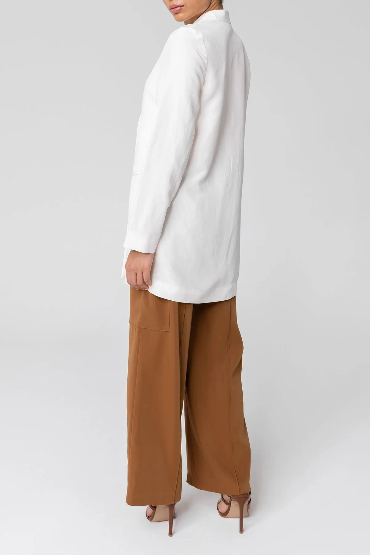 Longline Cupro Linen Oversized Blazer - Off White