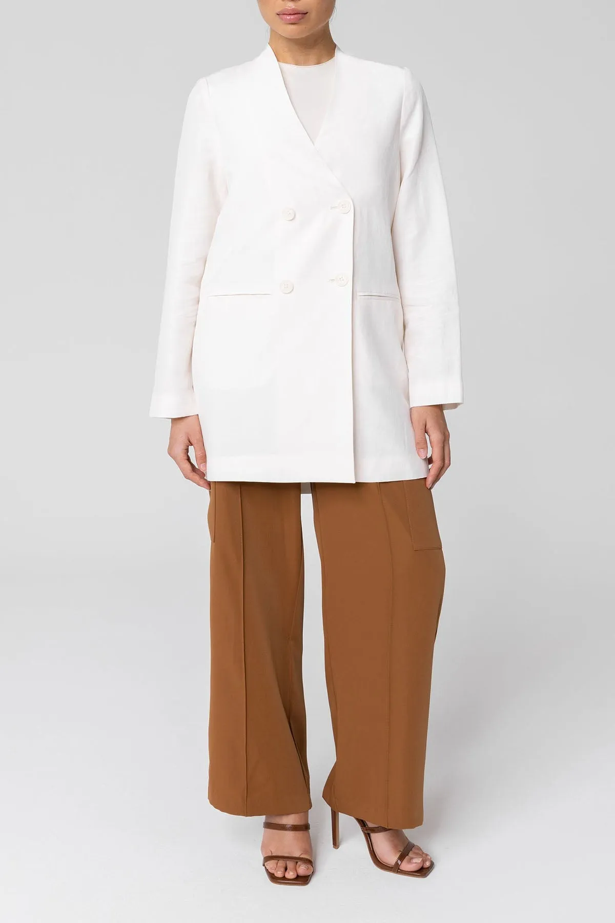 Longline Cupro Linen Oversized Blazer - Off White