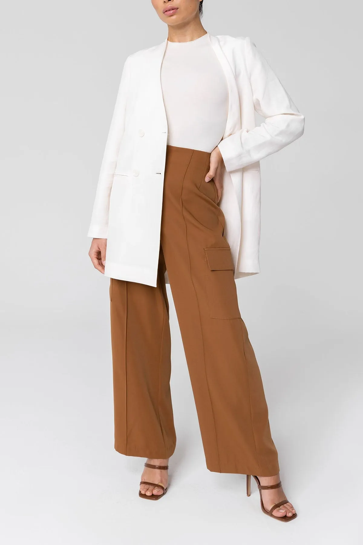 Longline Cupro Linen Oversized Blazer - Off White