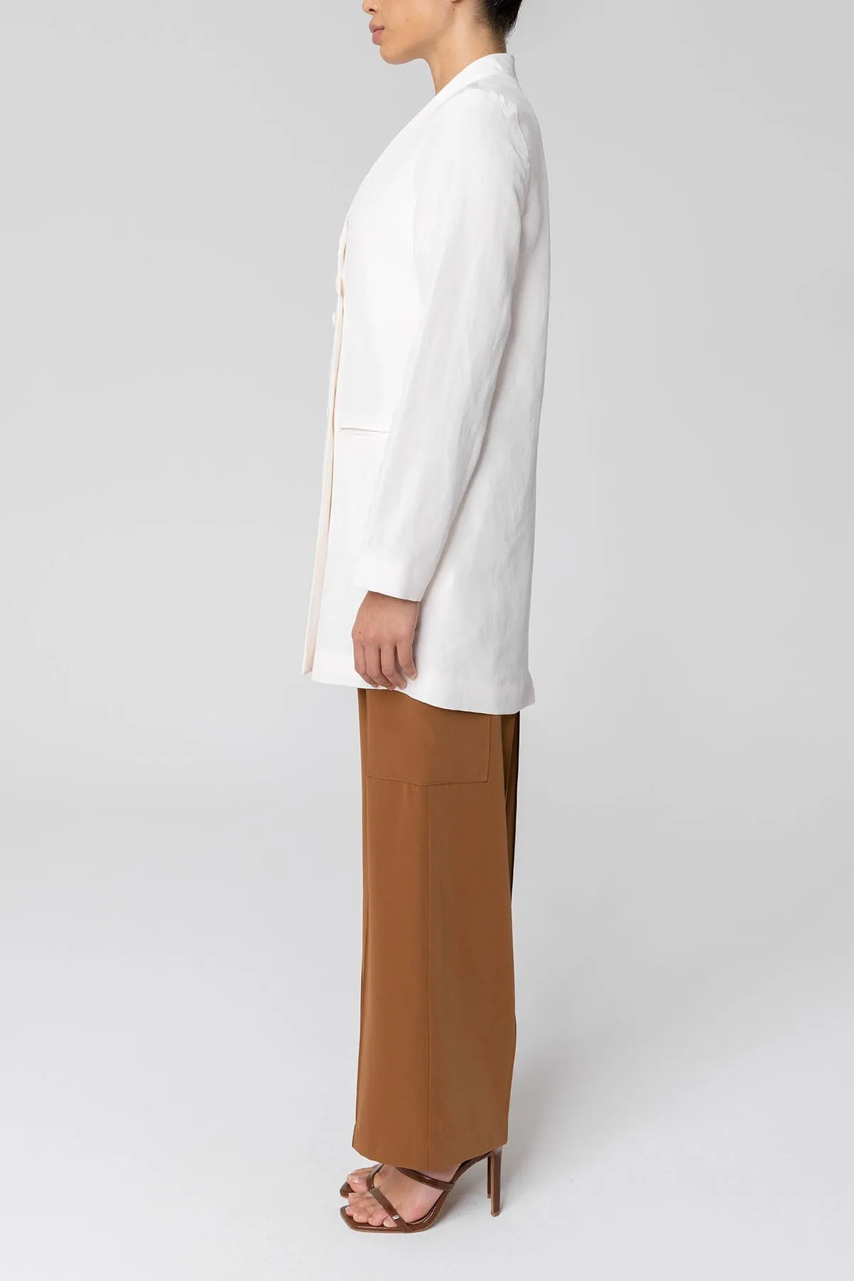 Longline Cupro Linen Oversized Blazer - Off White