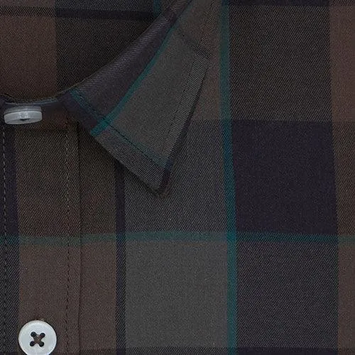 Men's 100% Cotton Graph Checkered Half Sleeves Shirt (Brown)
