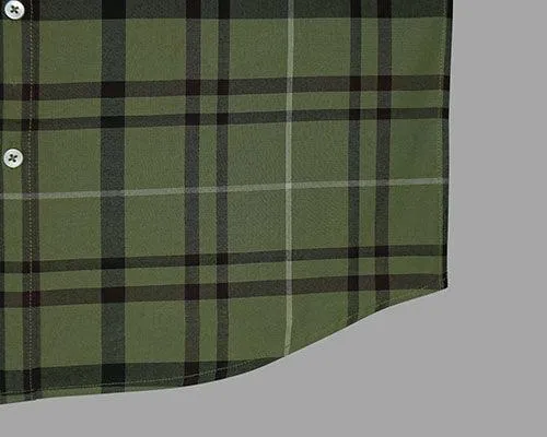 Men's 100% Cotton Grid Tattersall Checkered Half Sleeves Shirt (Green)