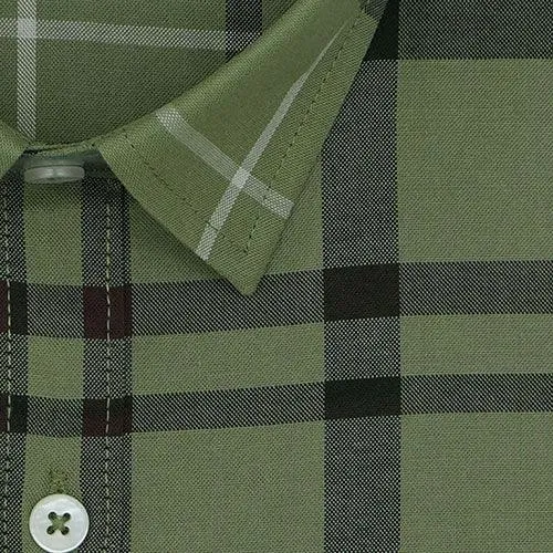 Men's 100% Cotton Grid Tattersall Checkered Half Sleeves Shirt (Green)
