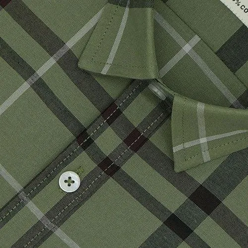 Men's 100% Cotton Grid Tattersall Checkered Half Sleeves Shirt (Green)