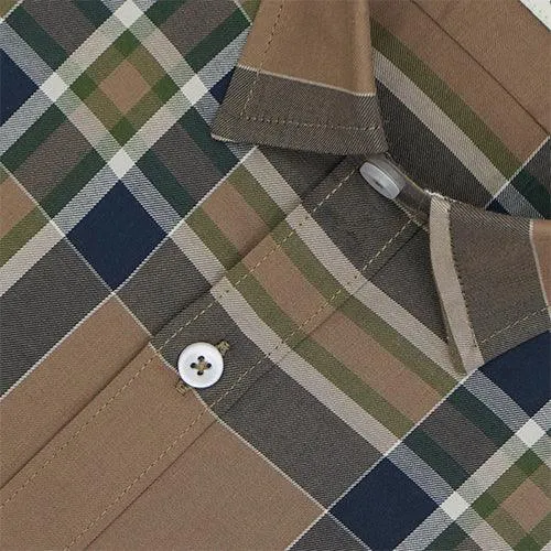 Men's 100% Cotton Half Sleeves Tartan Plaid Checkered Shirt (Blue)