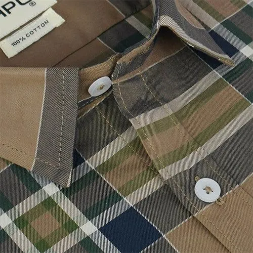 Men's 100% Cotton Half Sleeves Tartan Plaid Checkered Shirt (Blue)