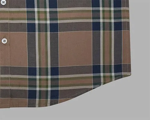 Men's 100% Cotton Half Sleeves Tartan Plaid Checkered Shirt (Blue)