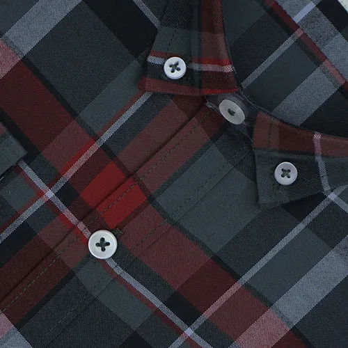 Men's 100% Cotton Plaid Checkered Full Sleeves Shirt (Red)
