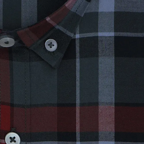 Men's 100% Cotton Plaid Checkered Full Sleeves Shirt (Red)