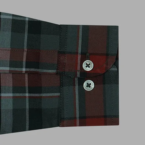 Men's 100% Cotton Plaid Checkered Full Sleeves Shirt (Red)