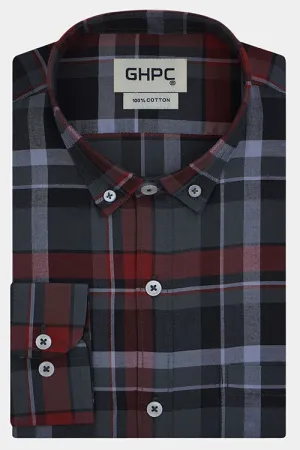 Men's 100% Cotton Plaid Checkered Full Sleeves Shirt (Red)