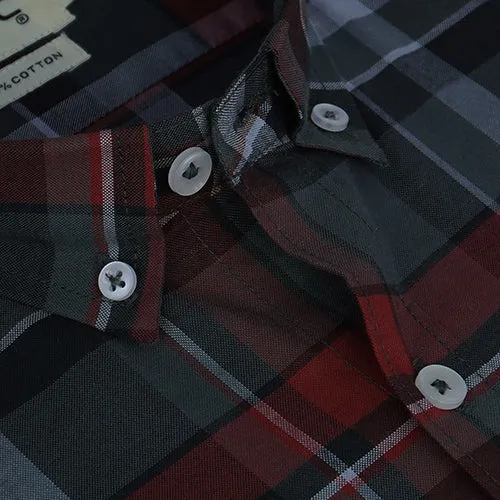 Men's 100% Cotton Plaid Checkered Full Sleeves Shirt (Red)