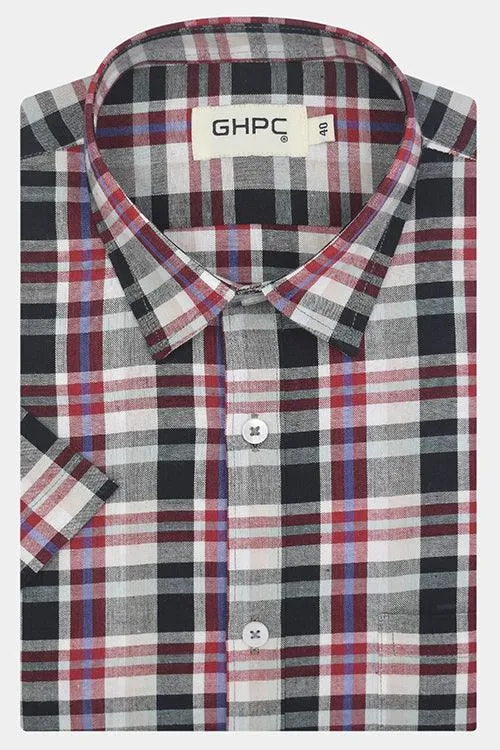 Men's 100% Cotton Plaid Checkered Half Sleeves Shirt (Multicolor)