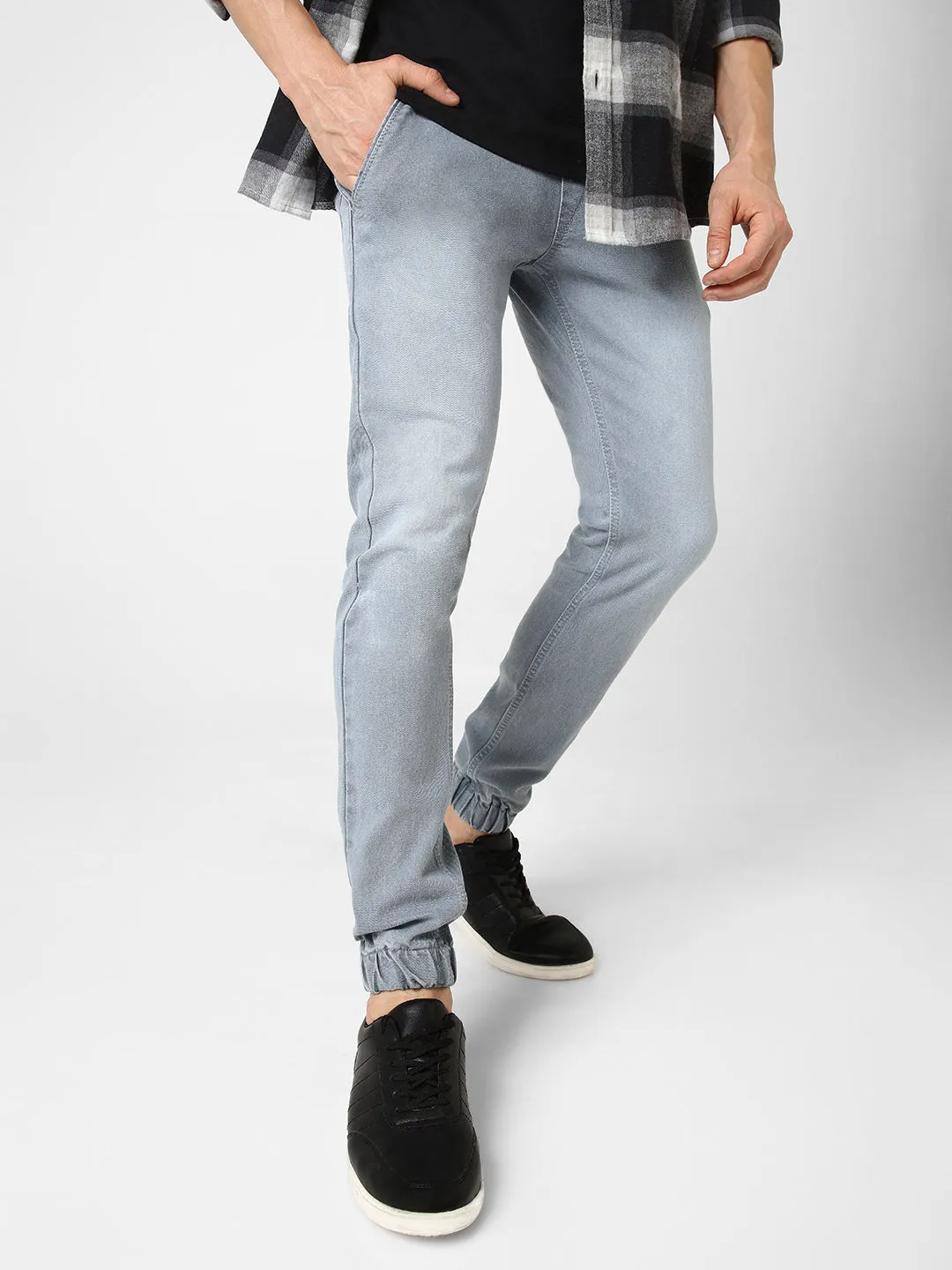 Men's Light Grey Slim Fit Stretch Jogger Jeans