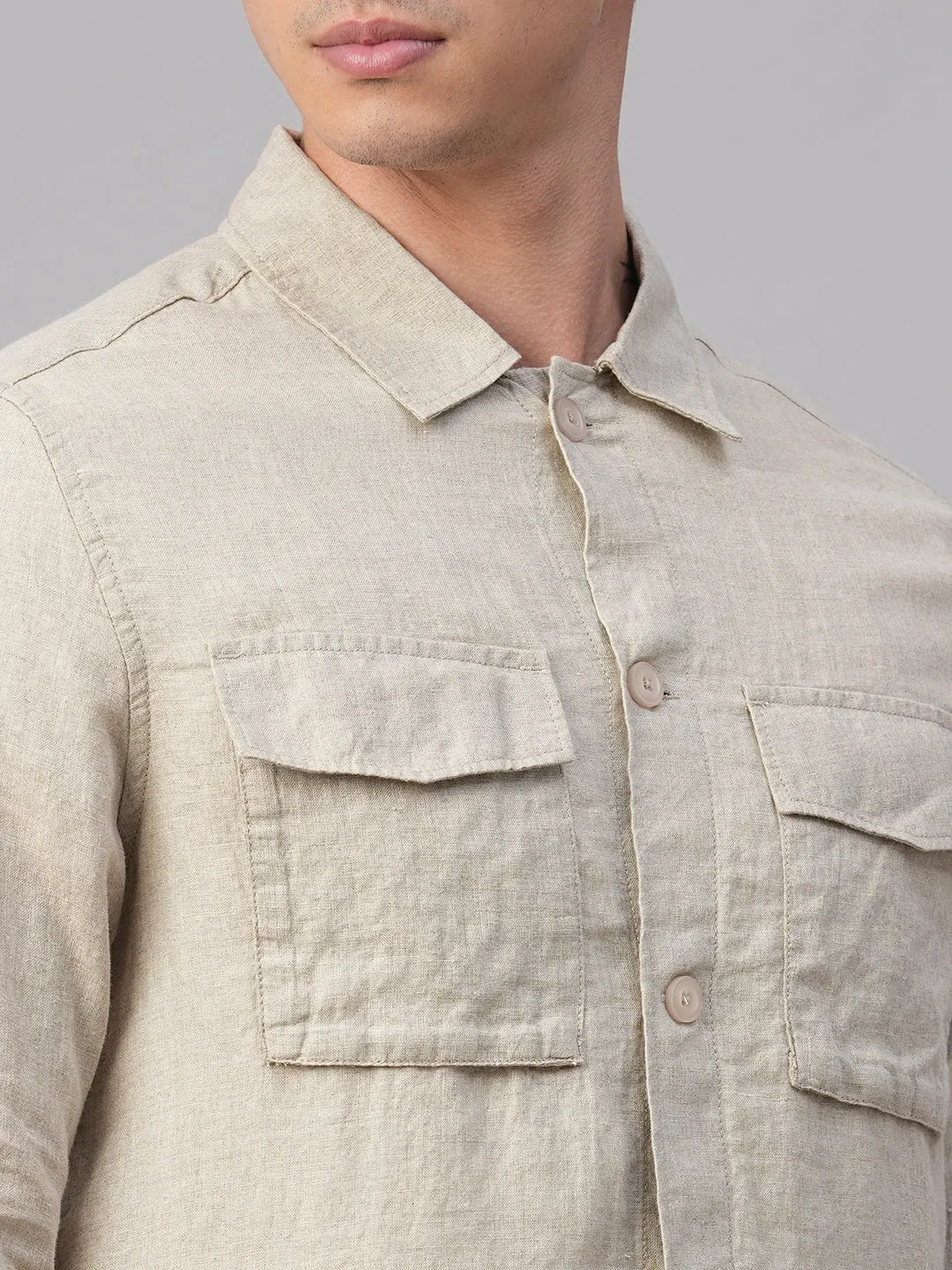 Men's Natural Pure Linen Regular Fit Light Weight Summer Jacket