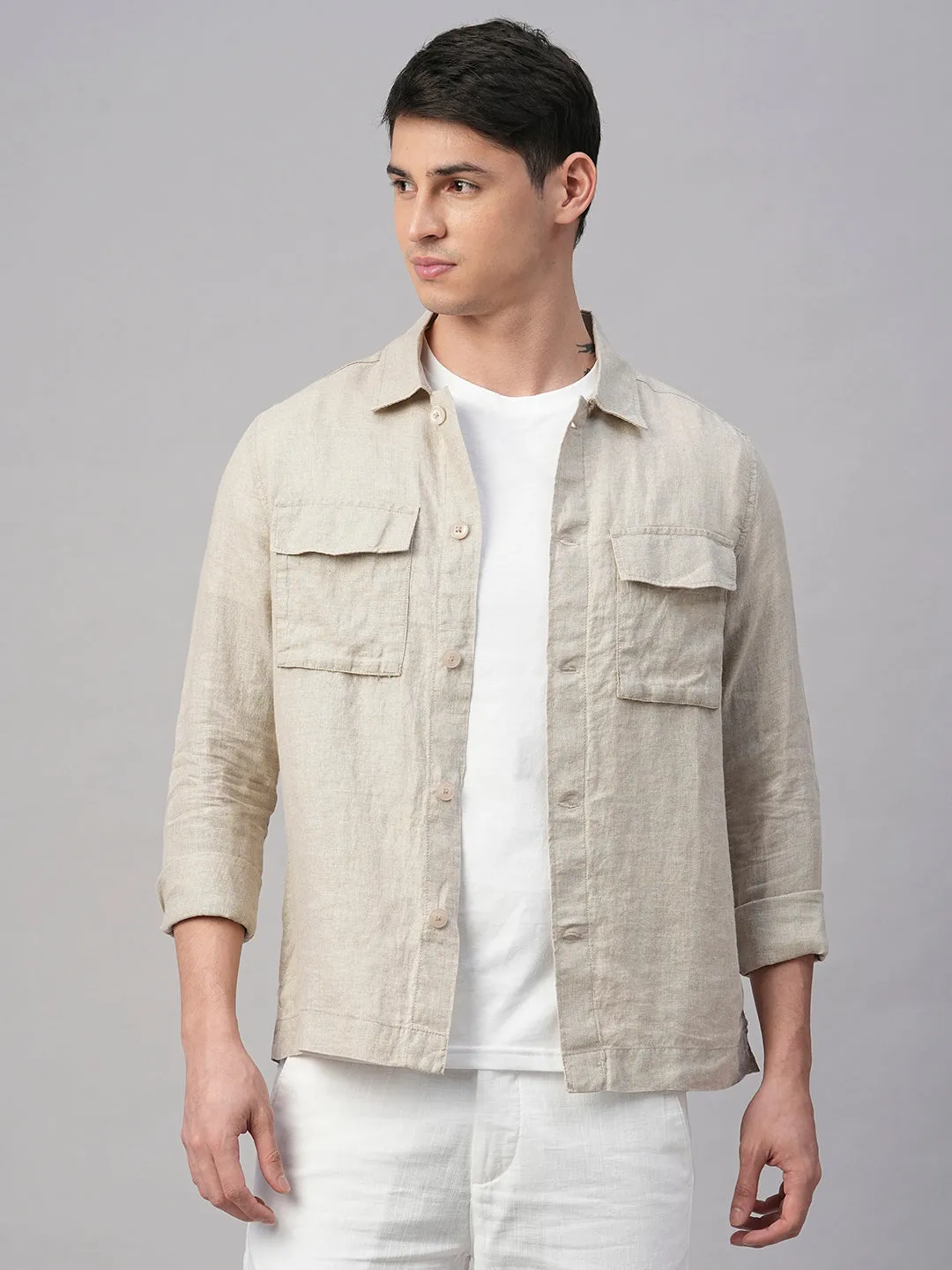 Men's Natural Pure Linen Regular Fit Light Weight Summer Jacket