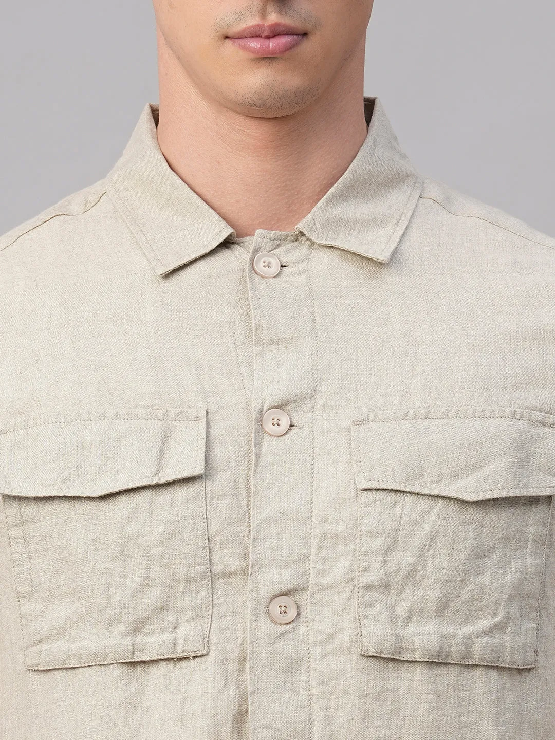 Men's Natural Pure Linen Regular Fit Light Weight Summer Jacket